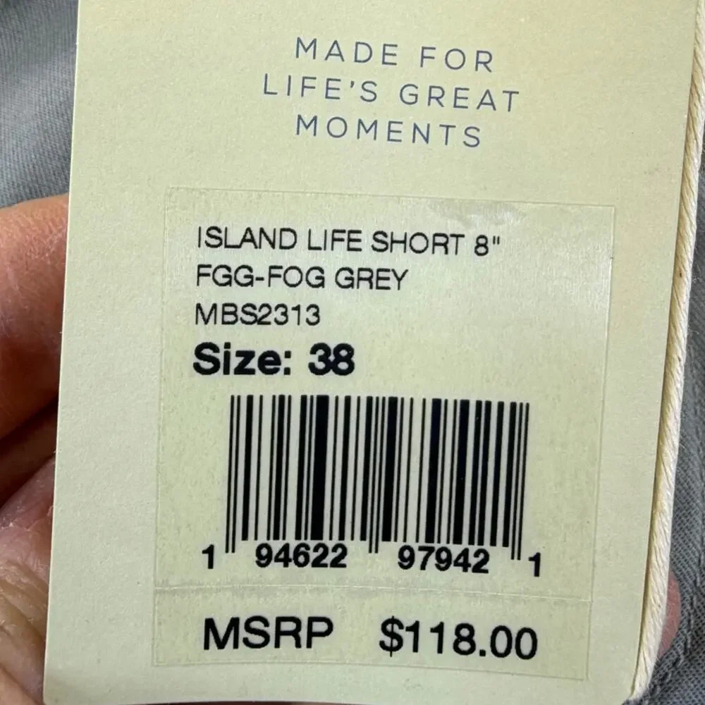 NWT Faherty Mens Gray 38 Island Life 8 Inch Shorts Casual Stretch Travel Comfort